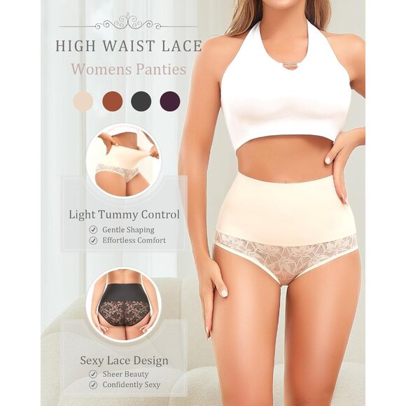 Shapewear Women Tummy Control High Waist Lace Breathable Plus Size Briefs - Picture 3 of 7